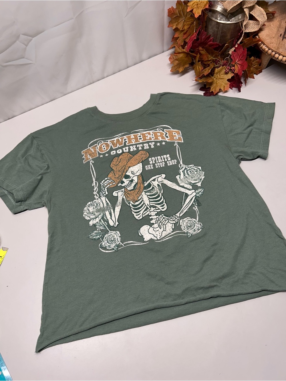Awake Olive Green Graphic Skeleton Tee